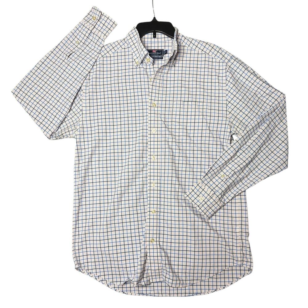 Vineyard Vines Performance Men Blue Check Classic Fit Murray Button Up Shirt Med